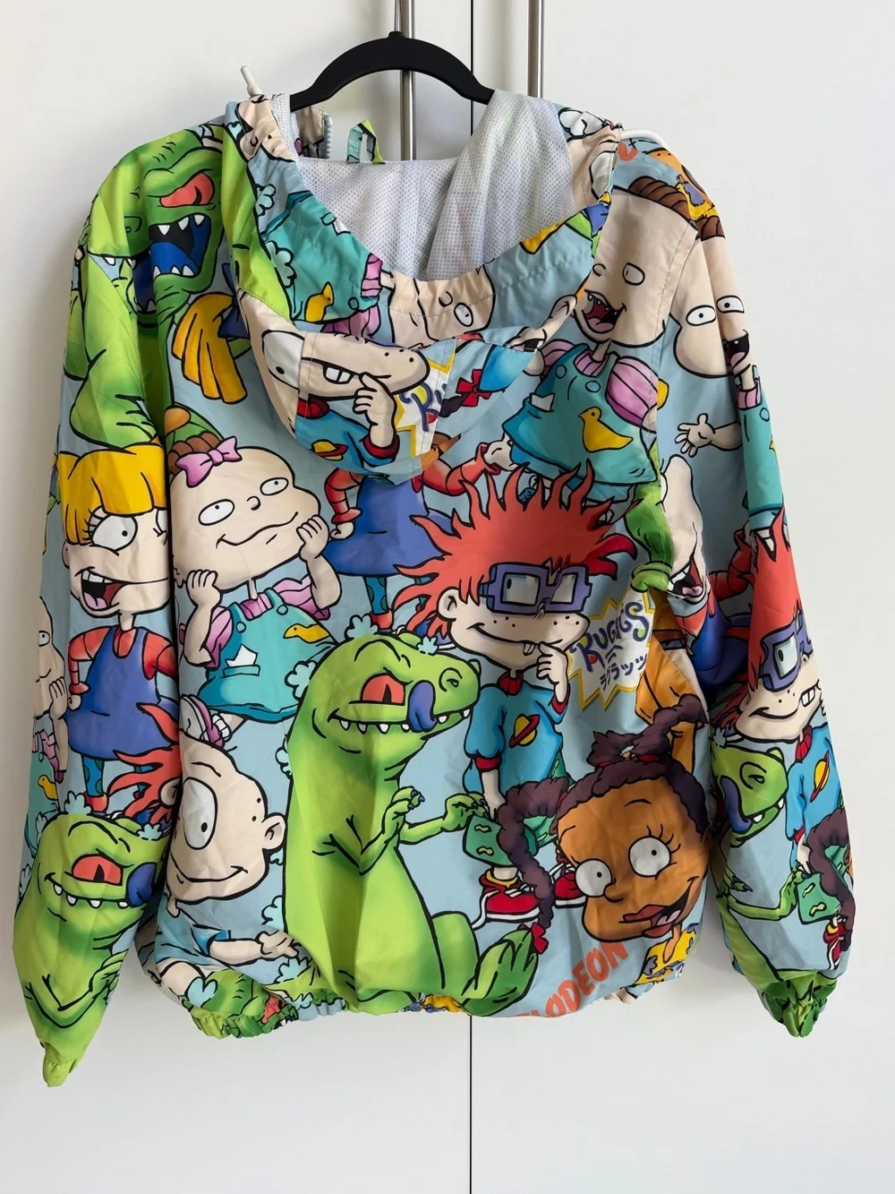 Members Only x Nickelodeon Rugrats Reptar Print Hooded Windbreaker Large Rare